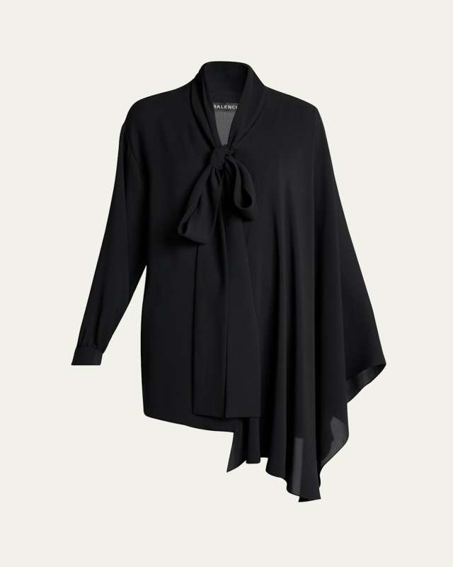 Long-Sleeve Silk Scarf Blouse